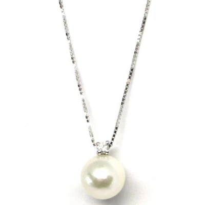 COLLANA CON CIONDOLO ORO BIANCO 750 18K, PERLA GIAPPONESE ACQUA SALATA, DIAMANTE - Immagine 1 di 4