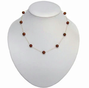 16" 18" or 20" 6-7mm Chocolate Pearl 14K Yellow Gold Chain Tin Cup Necklace - Picture 1 of 2