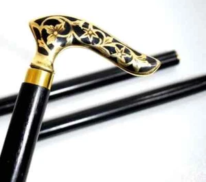 Derby Style Walking Stick Floral Gold Line Wooden Spiral Cane With Rubber Tip - Picture 1 of 4