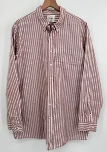 LL Bean OJAP5 Stripe Button Up Shirt Men XLT Pink White Cotton Pocket - Picture 1 of 10