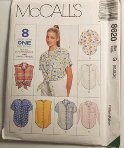 Camisas McCall's Patrón 8620 Talla 20, 22, 24 Misses' 8 Estilos - Imagen 1 de 2