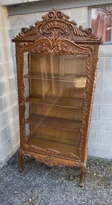 VICTORIAN CARVED OAK CHINA CABINET - Picture 1 of 6