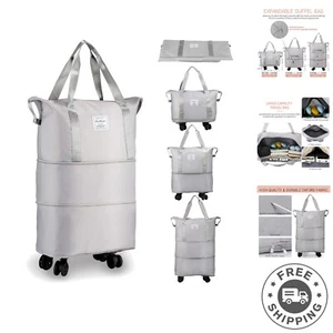 Durable Grey Rolling Duffel - Expandable Lightweight Travel Bag with 360 Wheels - Picture 1 of 9