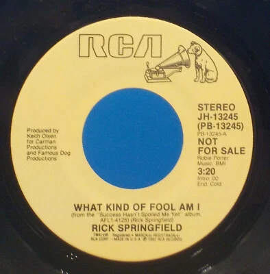 Rick Springfield 45 What Kind Of Fool Am I Stereo, Mono NM / NM VG++ F8 - Image 1 of 2