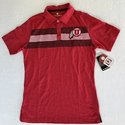 Colosseum Utah University Utes Men's Small Polo Shirt Stitch Patch Logo Red - Image 1 of 4