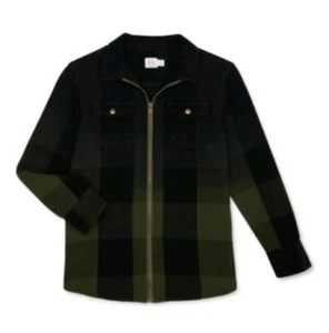 NWT Wonder Natition Jacket X- Small 4- 5 Hunter Green Black Plaid Zip Coat Shirt - Picture 1 of 4