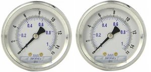 2 PACK LIQUID FILLED PRESSURE GAUGE 0-15 PSI, 2" FACE, 1/4" BACK MOUNT - Picture 1 of 3