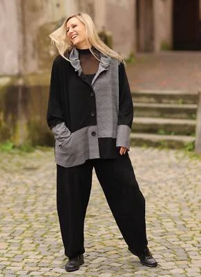  KISCHELLA - kurze Lagenlook JACKE Gr. 44 bis 54 - grau schwarz - Bild 1 von 4