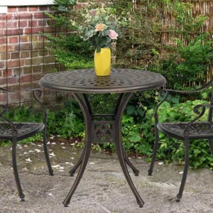 Antique Cast Aluminum Outdoor 31" With Umbrella Hole Round Patio Dining Table - Picture 1 of 12