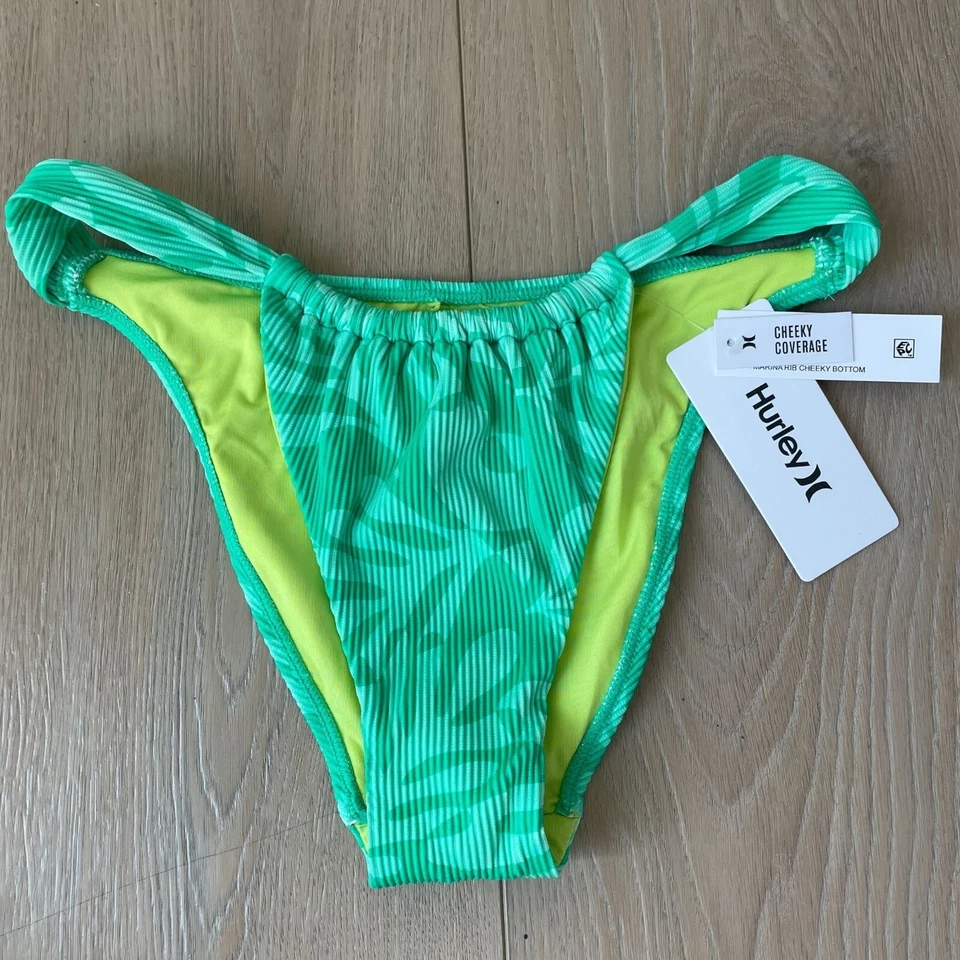 NEW Hurley Womens Medium Marina Rib Cheeky Bikini Bottom Jade Swimsuit - Image 1 of 4
