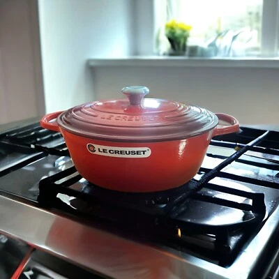 Le Creuset Enameled Cast Iron Oval Dutch Oven Pan 8 qt. Cerise Red Orange New - Image 1 of 4