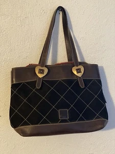 Dooney & Bourke Black Quilted Hearts Brown Florentine Leather Bag Shoulder Purse - Picture 1 of 12