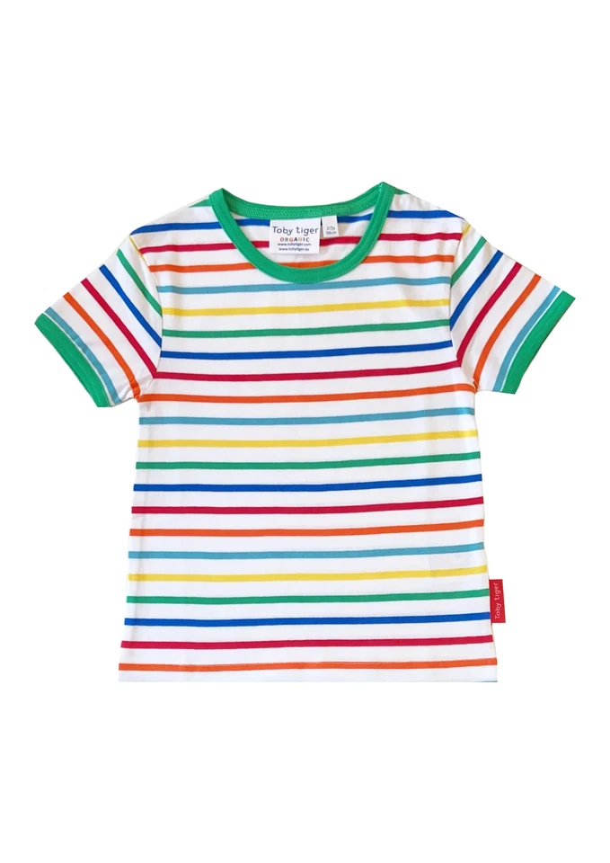 Toby Tiger Grünes T-Shirt mit Regenbogenstreifen aus Bio-Baumwolle - Bild 1 von 1