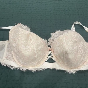 Cacique Damen BH 46DD weiß Spitze rosa leicht gefüttert French Balconette Bügel - Bild 1 von 6