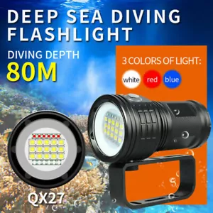 Diving LED Flashlight Light Underwater Video 50000LM White Red Blue Photography - Picture 1 of 20