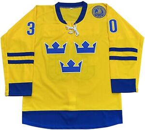 Retro 2014 Henrik Lundqvist #30 Team Sweden Ice Hockey Jersey All Sewn Yellow