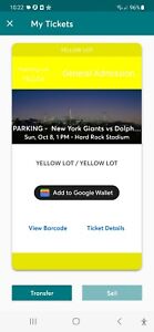 Miami Dolphins vs. NY Giants Yellow Lot Parking Pass Sun. Oct. 8th 1:00 p.m