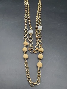 White House Black Market gold tone, two strand Necklace 36-40" adjustable WHBM - Picture 1 of 7