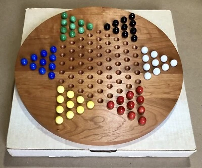 Chinese Checkers/Solitaire Game, Wood Board w/Marbles, Channel Craft, Land's End - Image 1 of 4