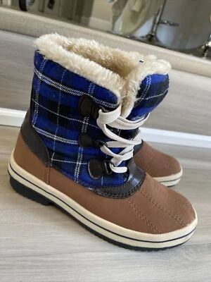 Merona женщин короткие зимние ботинки желтовато-коричневый и синий клетку утка загрузки флис размер 7 - Изображение 1 из 4
