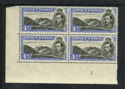 M1732 Ascension 1944 SG42c - 4d black & ultramarine corner PLATE (1) block of 4. - Изображение 1 из 2