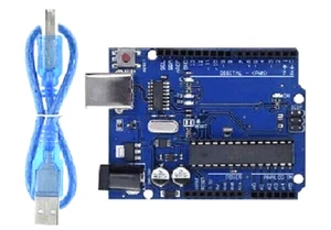 Placa Compatib Arduino UNO R3 MEGA328P - ATMEGA16U2 + Cable USB + 3 Tiras 40 Pin - Imagen 1 de 2