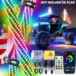 2X 3FT RGB Spiral LED Whip Lights Antenna Chase Bluetooth & Remote for ATV UTV - Picture 1 of 14