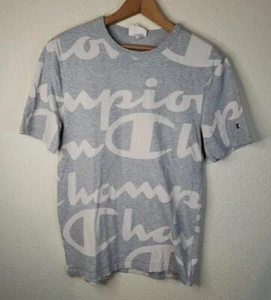 Champion Men's SMALL White Grey Heritage Allover Print Script T-Shirt - Picture 1 of 8