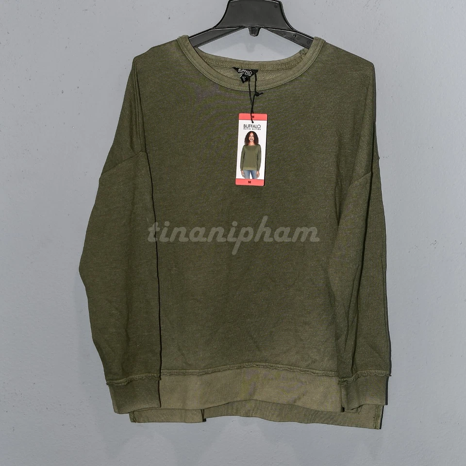 Suéter suéter de felpa suave cuello redondo Buffalo para mujer en gris, verde, naranja Foto 1 de 1