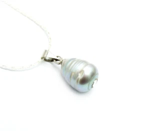 10-11mm Rice Natural Gray Pearl Pendant Necklace for Women 17" Chain Chokers - Picture 1 of 4