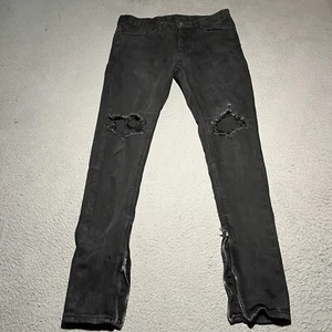 MNML Jeans Mens 32x34 Skinny Distressed Ankle Zip Black Cotton Grunge Skate - Picture 1 of 13