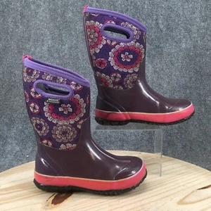 Bobs Waterproof Rain Boots Youth 3 Classic Pansies Purple Rubber Mid Calf Floral - Picture 1 of 17