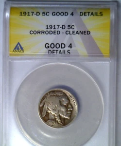 1917 D and 1918 D Buffalo Nickels ANACS G4 Details and G4 - Picture 1 of 6