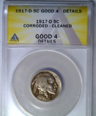 1917 D and 1918 D Buffalo Nickels ANACS G4 Details and G4 - Image 1 of 4