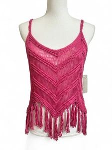 NWT Sunland 17 Women's M Pink Crochet Tank Top Festival Fringe Lizard Thicket - Picture 1 of 5