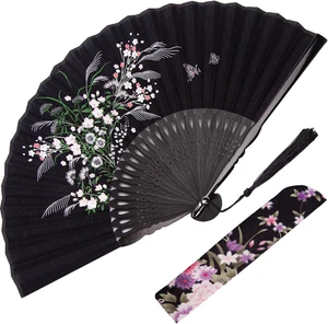 ✨Hand Fans for Women Foldable, 8.3 Inch Black Linen Japanese Folding Fans Handhe - Picture 1 of 7