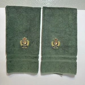 Ralph Lauren Green Hand Towel Crest logo Set Of 2 - Picture 1 of 13