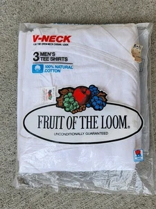 Fruit of Loom White V-Neck Cotton T-Shirt 2 Pack L Large 42-44 Vtg NOS 1983 1984 - Picture 1 of 3