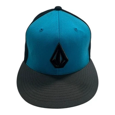 Volcom Snapback Hat Blue Black Flat Brim Baseball Cap - Image 1 of 4