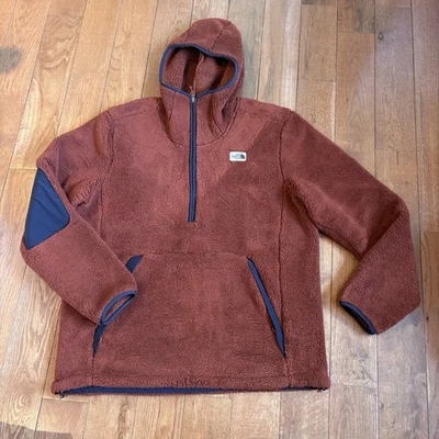 Mens North Face Campshire Sherpa Fleece 1/2 Zip Hoodie Pullover Brown Blue XL - Image 1 of 4