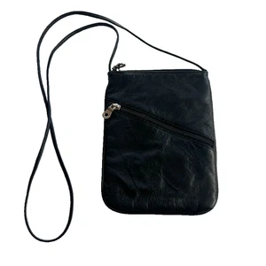 Wilsons Leather Maxima Black Crossbody Bag W/ Double Zippers - Picture 1 of 9