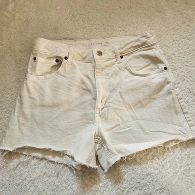 Pantalones Cortos TOPSHOP Mujer Blanco Denim Cintura Alta Corte EE. UU. 8 UK 12 Foto 1 de 4