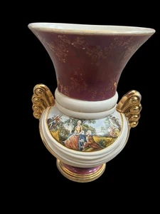 Große Abingdon Studiokeramik Vase 10,5" - rot & gold handbemalt Pastoralszene - Bild 1 von 8