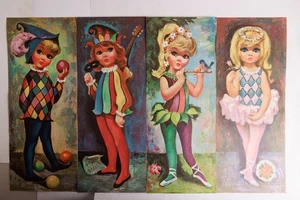 Vintage 1965 GOJI Kids Harlequin Girl Litho prints 15 x 6 RTV Sales - Picture 1 of 9