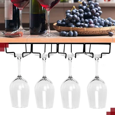 Bar Kitchen Wine Glass Hanger Holder Under Cabinet Shelf Stemware Storage Rack - Image 1 of 4