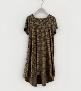 Lularoe Carly Swing Dress geometric blue/gray gold Size Large short sleeves - Picture 1 of 18