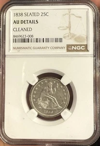 1838 No Drapery Seated Liberty Quarter NGC AU DETAILS *RARE* 1st Y O I - Picture 1 of 3