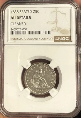 1838 No Drapery Seated Liberty Quarter NGC AU DETAILS *RARE* 1st Y O I - Image 1 of 3