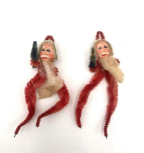 Limpiador de pipa de chenilla adorno de Santa de colección Navidad 3” árbol de sujeción 2 papel maché - Imagen 1 de 9