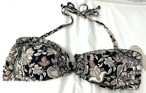 New Boden UK18 black/white/brown paisley bandeau halterneck/strapless bikini top - Picture 1 of 10